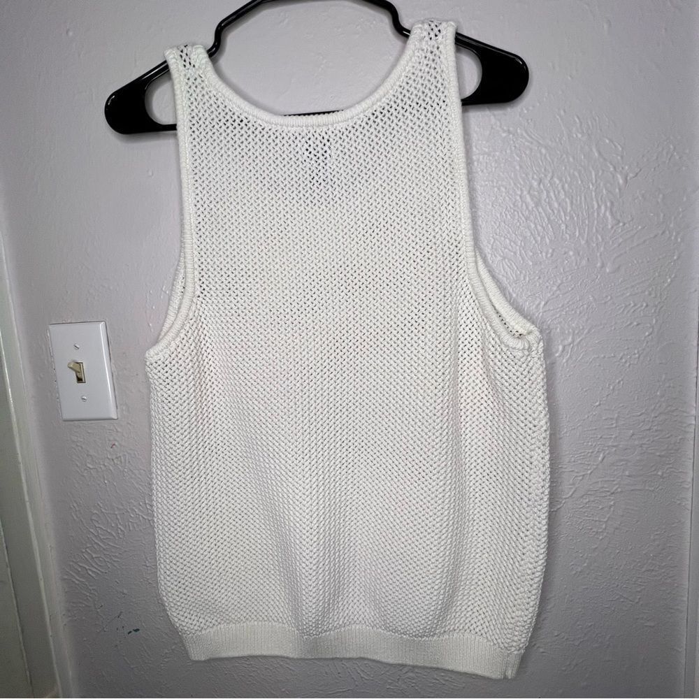 River Island White Cable Knit Women’s Tank Casual Coastal Clean Girl Top Sz M - Picture 3 of 11